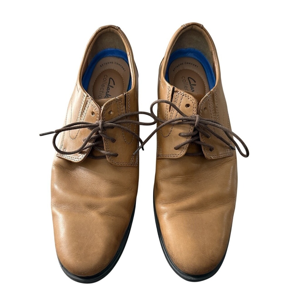 Clarks Men's Whiddon Plain Oxford Shoes Dark Tan Leather Size 10M Dress Shoes